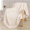Exclusivo Mezcla Coperta Plaid Pile di Flanella per Divano, 130x170 CM Coperta Letto Singolo con Elegante Jacquard, Morbida e Calda, Bianco