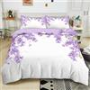 Generico Copripiumino 240x220 cm Fiore Lilla Viola Set di Biancheria da Letto di Singolo Matrimoniale 3 Pezzi, Set Copripiumino in Policotone con Federa e Chiusura Cerniera