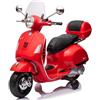 Mondial Toys Moto Elettrica per Bambini 12V con Licenza Ufficiale Vespa Piaggio - Modello GTS Super, Luci LED, MP3, Sedile in Pelle, Bauletto - Rosso