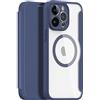 DUX DUCIS Skin X Pro Series - Custodia progettata per Apple iPhone 14 Pro Max, custodia MagSafe in pelle PU con slot per schede, retro rigido in policarbonato trasparente trasparente, blu