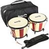 RockJam Bongo 7 e 8 Pollici in Legno con Borsa e Chiave, Rosso/Naturale | Bonghi con pelli naturali accordabili, borsa imbottita e chiave di accordatura per bambini, adulti e principianti