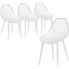 HOMCOM Set di 4 Sedie Sala da Pranzo, Sedie da Cucina Moderne con Schienale Curvo e Traforato e Gambe in Metallo, Sedia in Plastica per Cucina, Camera da Letto e Soggiorno, Bianco