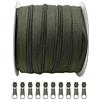 JYC CREATIVE 10 Metri di Chiusure Lampo in Nylon + 10 Cursori Liberi Tiretti in Metallo, Cerniera per Cucire, Chiusure Lampo al Metro per Cucire su Vestiti, Tessuti, Chiusuri Lampo al Metro n.3, (verde 3075)