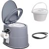 VEVOR Toilette Portatile da Campeggio Vasino WC Portatile con Secchio Interno Rimovibile da 5L Portarotolo Rimovibile, Sedia con Doppio Coperchio, WC Toilette da Viaggio per Adulti Bambini Campeggio