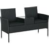 Outsunny Divanetto per Esterni 2 Posti con Tavolino da Caffè, in Acciaio e Rattan PE, 137x59x82 cm, Nero|Aosom