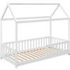 HOMCOM Letto per Bambini Casetta in Legno di Pino con Doghe e Recinzione Sicura per Stanza dei Bambini 96x195x165 cm Colore Bianco|Aosom