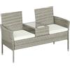 Outsunny Divanetto per Esterni 2 Posti con Tavolino da Caffè, in Acciaio e Rattan PE, 137x59x82 cm, Grigio e Crema|Aosom