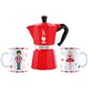 Bialetti Moka Express 6 Tazze Rossa con 2 Mug