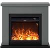SINED Mpc Camino Asciano Caminetto Da Terra Con Cornice e Bruciatore Da 1500w Effetto Fiamma Grigio Scuro