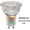 Bot Lighting S.r.l. Gu10 Lampadina Faretto in Vetro a led 6,2w Ottica 24° Luce Calda 3000k bot