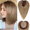 HAIRCUBE Toppers per Capelli 5*5.5 per Donne, 14 pollici Ombre Biondo Cenere, Toppers 100% in Capelli Umani Reali con Frangia per Donne con Capelli Diradati o Grigi