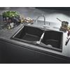 GROHE K700 Lavello da cucina doppio in quarzo composito nero granito, 1 vasca 465x443x230 mm, 2 vasche 315x443x230 mm, Dimensioni standard 90x50 cm con rubinetto da cucina cromo GROHE Minta