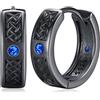 Odinstone Orecchini Uomo Cerchio Orecchino Vichinghi Uomo Argento 925 Nero Blu Celtico Viking Rune Orecchini Gioielli Nordici per Donna Ipoallergenico Orecchino