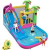COSTWAY Castello Gonfiabile Fenicottero con Soffiatore 680W, Gonfiabile per Bambini con Scivolo, Area di Salto, Piscina e 50 Palline, Spruzzi, Arrampicata, Cannone e Canestro, 300 x 450 x 260 cm
