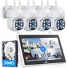 CAMCAMP Kit Videosorveglianza PTZ WiFi Esterno con 10 Monitor,10CH NVR 500GB HDD e 4X Telecamera Wi-Fi Interno,Tracciamento del Movimento con Sirena,Visione Notturna a Colori