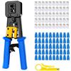 Greluma Kit di utensili a crimpare Ethernet RJ45, kit di utensili a crimpare Cat5 Cat5e Cat6 con 50 connettori passanti Cat6, 50 coperture, spelafili