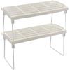 moorg Set di 2 mensole salvaspazio da cucina, organizer da cucina, dispensa, impilabili, in plastica, con piedini in metallo, 30 x 14 x 16 cm, colore: bianco