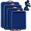 To encounter Set di 4 padelle in silicone, antiaderenti, con teglie da forno, teglie per biscotti, teglia da forno con telaio rinforzato in metallo, colore blu scuro con impugnature arancioni