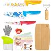 Kibbidea Coltello da cucina per bambini, 12 pezzi, in acciaio inox, per tagliare frutta o verdura, con pelapatate, coltello per bambini dai 3 anni in su