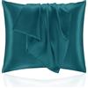 Homebliss Federe Cuscino Letto 65x65 in Raso - Federa Setoso Proteggere Pelle e Capelli - OEKO-TEX - Super Morbida e Ipoallergenico - Federa 2 Pezzi con Cerniera Blu Verde