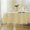 meioro Tovaglia a Righe Tovaglie Rotonda con Nappe, Copri Tavolo Lavabili da Interno Biancheria da Tavola Decorativa per Cucina, Sala da Pranzo e Piano d'appoggio (Giallo/Bianco,Φ120cm)