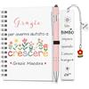 Sinmoe Set Regalo Insegnante Blocco Note A6 Penna Rosa Segnalibro, Crescere | Blocco Note Spirale, con Ciondolo, Forma Fiore, Metallo, Giorno degli Insegnanti Compleanno, Laureato
