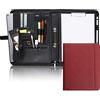 Vebon® Raccoglitore ad anelli, formato A4Paris, con chiusura lampo e portablocco, cartellina portadocumenti + borsa per computer portatile, spazio extra I ecopelle, Rosso ciliegia