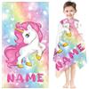 Fadaing Telo mare personalizzato con nome, asciugamano da bagno con unicorno arcobaleno, con nome, per ragazze, unicorno, in microfibra, grande 100 x 200 cm, asciugamano da bagno per bambini (1,60 x