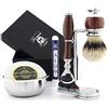 Haryali London Kit da barba da 6 pezzi con rasoio a 5 bordi con pennello da barba in tasso, supporto, sapone, ciotola e allume set perfetto per uomo