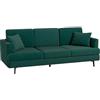 HOMCOM Divano 3 Posti in Tessuto con 2 Cuscini e Imbottitura Spessa, Arredamento Moderno per Salotto e Soggiorno, 229x88x88cm, Verde