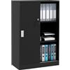 HOMCOM Armadietto da Ufficio a 3 Ripiani e ad Anta Doppia, Mobiletto Armadio da Ufficio in Legno, Mobiletto Multiuso con Chiusura e 2 Chiavi di Sicurezza per Studio, Garage e Soggiorno, Nero