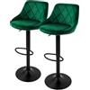 ML DESIGN modern living ML-Design Set di 2 Sgabelli da Bar Rivestimento in Velluto Verde Sgabello da Bancone Regolabile in Altezza 62-82 cm Girevole a 360° Sedie Alte Sedia da Bistrot con Schienale e Poggiapiedi