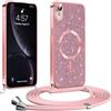 Phoona Glitter Cover per iPhone XR 6,1 con Cordino, Antiurto Silicone Protezione, Compatibile con MagSafe Cover con Cordino, Anti Graffi, Non Ingiallente, Rosa