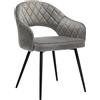 SONGMICS Sedia da Pranzo in Velluto, Sedia da Cucina Imbottita Moderna, con Braccioli, Schienale, Gambe Metalliche, Design Elegante, per Sala da Pranzo, Soggiorno, Camera da Letto, Grigio LDC82GY