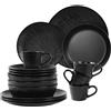 Navaris Servizio Piatti 4 Persone con 4 Tazze - Set 12 Piatti Moderni Colorati Particolari - Accessori Cucina Stile Moderno - Servizi Tavola in Ceramica - Gres Ardesia Effetto Lino