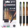 OSAMA, 4 Multi-Set Penne Colorate Cromate 4 Colori, 3 Pezzi-Penna Multicolore a Sfera 1.0 mm con Inchiostro Nero, Blu, Rosso e Verde, Ideale per Cartoleria e Cancelleria Scuola, Università e Ufficio