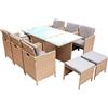 CASA COLLECTION - Set da giardino New Atlas 10 posti in vimini sintetico con cuscini - Set formato da un tavolo, 6 Poltrone e 4 Pouf