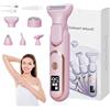 NAVESO Rasoio Elettrico Donna, 5 in 1 Rasoio Donna Elettrico, Depilatore Corpo Donna con Stazione di Ricarica USB and Display LED, Rasoio Parti Intime, Epilatore Kit per Viso, Corpo, Soprocciglia e Inguine