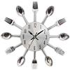 TimeLike - Orologio adesivo 3D da cucina, effetto specchiato, con motivo forchette e cucchiai, rimovibile, da arredamento 32*32*4CM argento