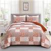 Mybedsoul Set di biancheria da letto king size, 3 pezzi, motivo scozzese bohémien, con motivo floreale, in microfibra, leggero, per tutte le stagioni, 228,6 x 264,2 cm, colore: arancione bruciato