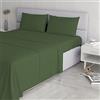 Italian Bed Linen Set Lenzuola Elegant, lavorato in Italia - Completo Letto, Lenzuolo Sotto con Angoli, Telo Sopra 240x270cm e Federe con Patella Interna, Verde Scuro, Matrimoniale