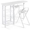DUPI Set tavolo da cucina bar con struttura in metallo e tavolo in legno con 4 ripiani + 2 sgabelli pieghevoli con gambe argentate (bianco)