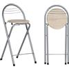GOKHOMX Sgabello da bar pieghevole Set di 2 sgabelli pieghevoli portatili, sedia da bar pieghevole con schienale per bistrò, cucina, terrazza esterna, altezza seduta 61 cm, rovere e argento