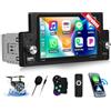 SIXWIN [Upgrade Wireless] SIXWIN Autoradio Bluetooth 1 Din con Carplay Android Auto, 5.9 Pollici HD Touchscreen Schermo con Controllo del Volante/Bluetooth5.0/Mirror Link/USB/Type-C/FM/EQ+Telecamera