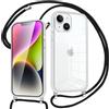 Pnakqil Cover per iPhone 13/iPhone 14 con Cordino, Custodia con Laccio Collana Tracolla Trasparente Cellulare Antigraffio Silicone Proteggere Corda Case per iPhone 14, Nero 01