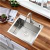 Bokaiya Lavello Cucina 1 Vasca, 55x45 cm, Lavandino Cucina in Acciaio Inox, Lavello da Esterno per Camper con Set di Drenaggio e 2 Fori di Preforato, Installazione a Sopratop o Filotop, Spazzolato