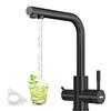DAYONE Rubinetto nero a 3 vie con filtro, rubinetto dell'acqua potabile in acciaio inox SUS304, rubinetto girevole a 360 con doppia leva, 3 in 1 filtro acqua rubinetto cucina miscelatore 1 foro,