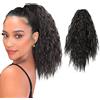 Meiriyfa, Extension per capelli a coda di cavallo con capelli sintetici neri corti ondulati, da fissare con una pinza per capelli, resistenti al calore, per uso quotidiano, 40 cm