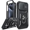 LeYi Cover per iPhone 15 Pro Max Custodia con Protezione Fotocamera [Slidable] Antiurto Grado Militare 360° Anello Supporto TPU Bumper Silicone Case iPhone 15 Pro Max 6.7'', Nero