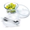 NUTRIUPS 0,6L Contenitori Ermetici per Alimenti Vetro, 14,6x6cm Rotondo Porta Pranzo Vetro con Cucchiai e Forchette, Ciotola Vetro con Coperchio, Adatto a Microonde, Forno e Lavastoviglie
